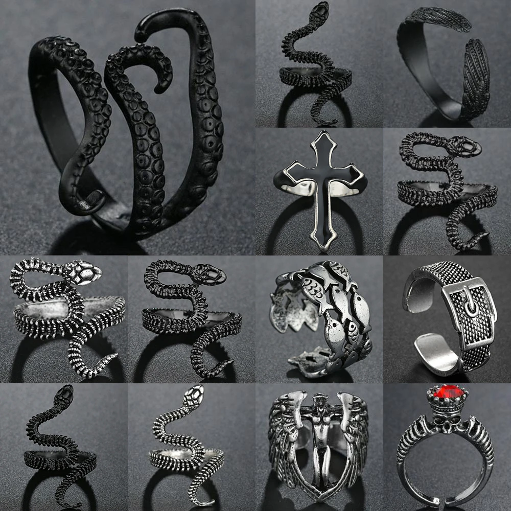 

Punk Black/Silver Color Gothic Deep Sea Squid Octopus Ring Fashion Vintage Jewelry Opened Adjustable Rings For Women Men bague