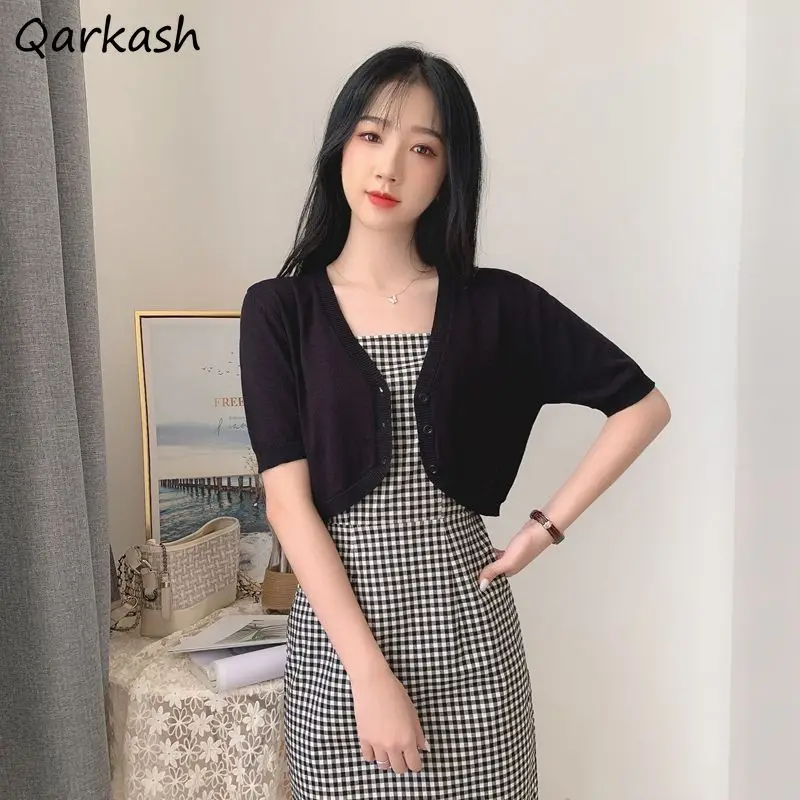 

Cardigan Women Cropped Solid Elegant Beach Basic All-match Thin Summer Korean Style Females Retro Cool Holiday Popular Girlish