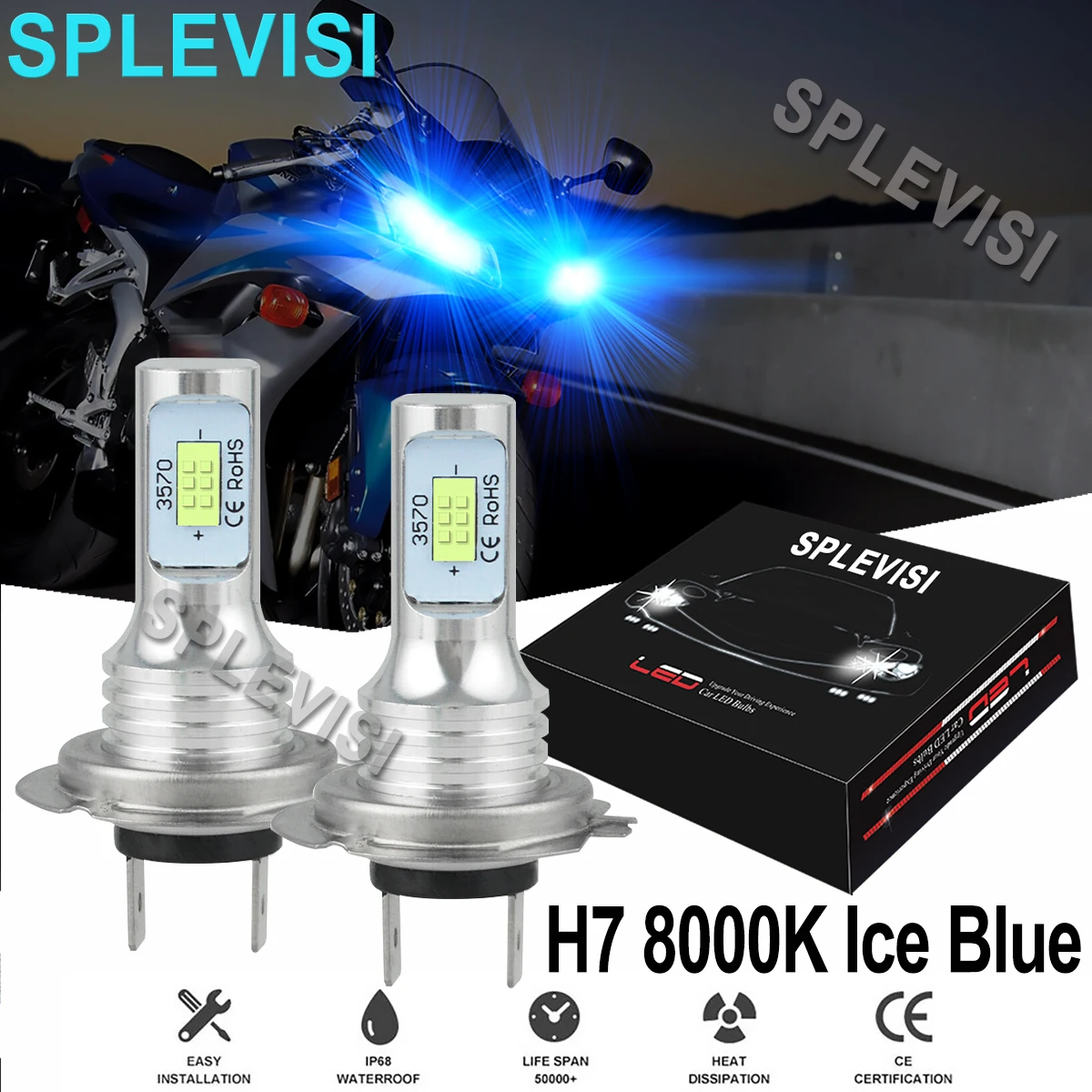 

2x70W 8000K Ice Blue Motorcycle LED Headlights Kit For Honda CBR600RR2004 2005 2006 2007 2008 2009 2010 2011 2012 2013 2014-2017