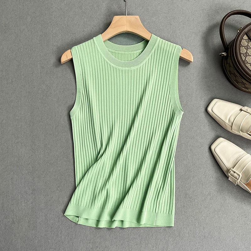 

Удобная и Освежающая тонкая однотонная Трикотажная майка из тенсела с круглым вырезом без рукавов в полоску, 100%