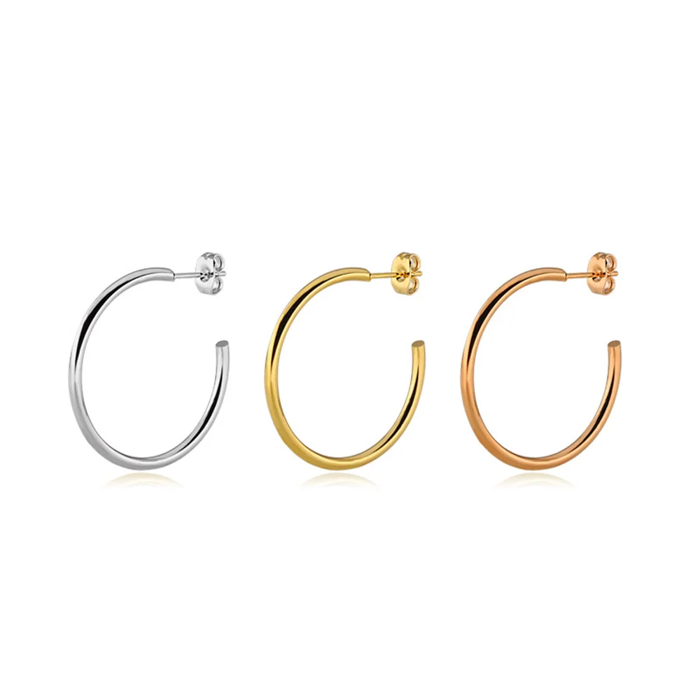 

Letter C Shape Creole Earrings Gold Color Stainless Steel Small Circle Hoop Earrings For Women Classic Trend Jewelry 2022 New