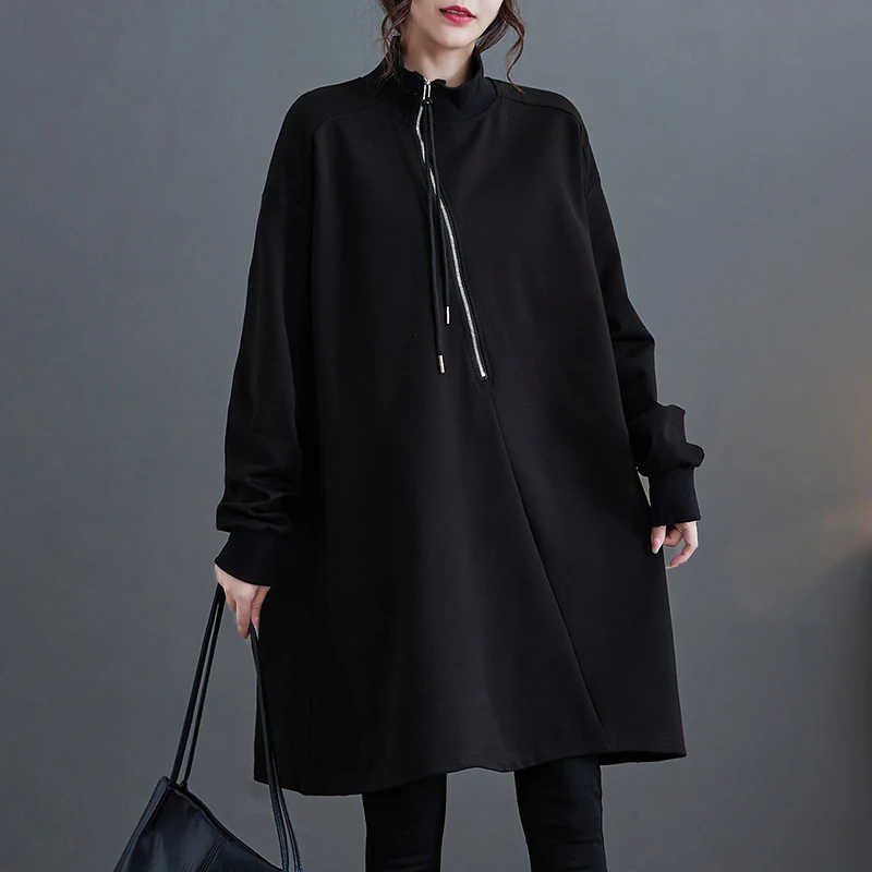 

SuperAen свитер с высоким воротником на молнии осенне-зимнее модное платье с длинными рукавами в Корейском стиле для женщин