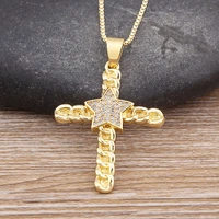 nidin hot selling copper zircon cross inlaid lucky star necklace women creative fashion jewelry retro religious prayer gift