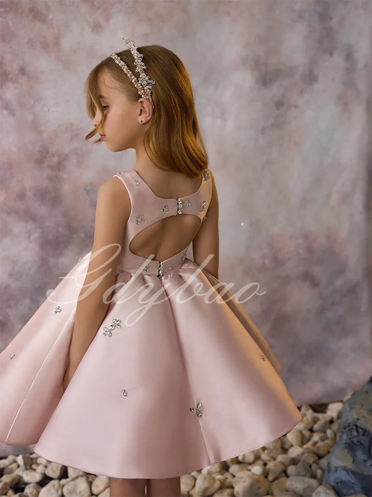 Блестящее небесно-голубое атласное платье с цветочным узором для девочек на