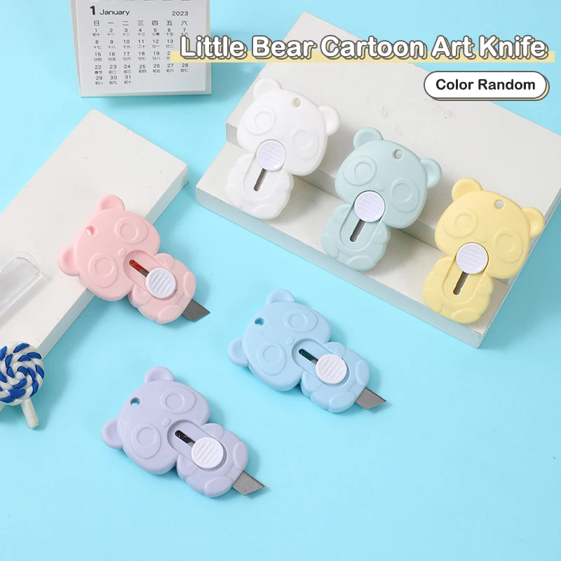 

Morandi Cute Bear Utility Knife MINI Pocket Sized Craft Wrapping Box Paper Envelope Cutter Letter Opener Student Art Supplies