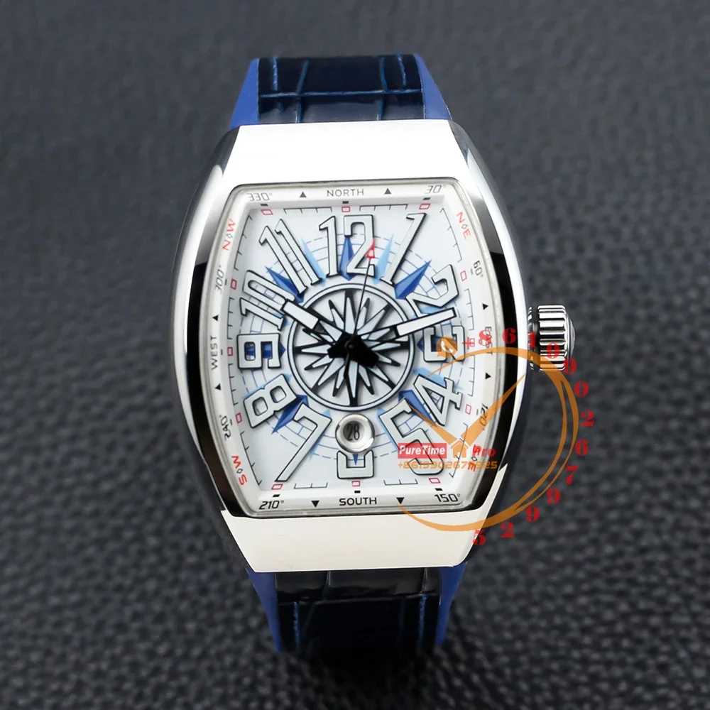 

Vanguard Yachting V45 Automatic Mens Watch Steel Case White Textured Dial Blue Gummy Super Clone 2023 Luxury Brand Reloj Hombre