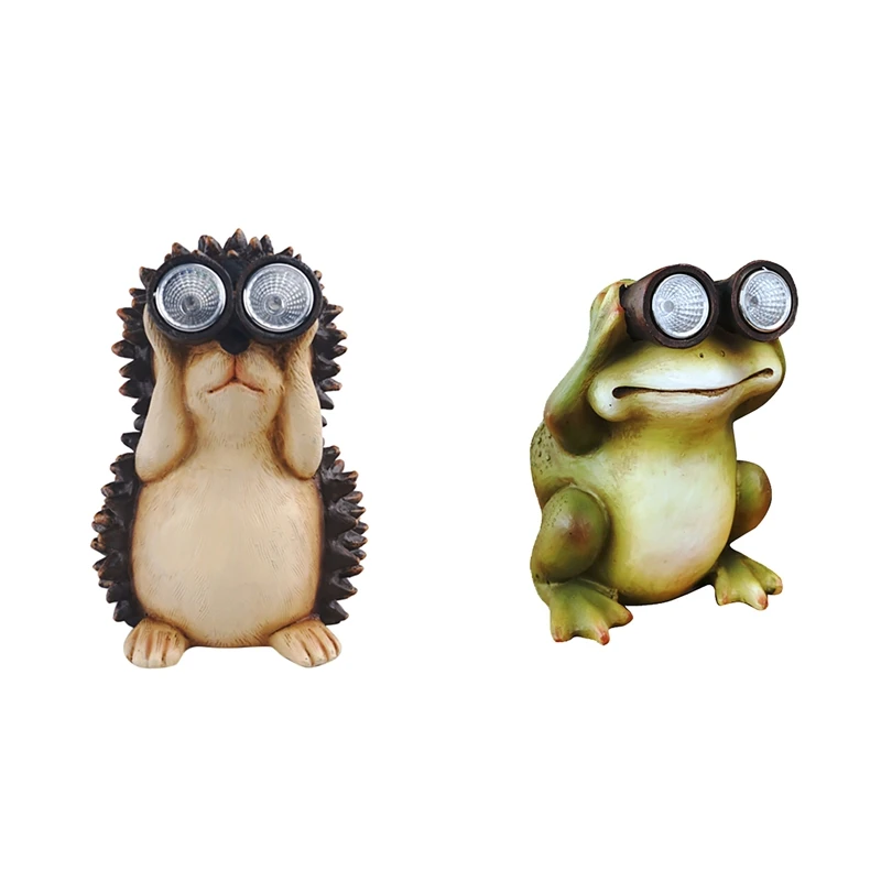 

Garden Statues Frog Decor Sculptures Solar Resin Figurines With LED Lights Solar Hedgehog Lights Animal Ornaments