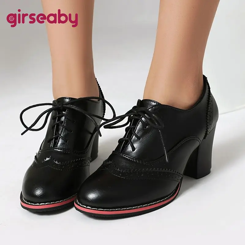 Бренд Girseaby 2025 Новые женские туфли-лодочки с круглым носком на массивном каблуке 7