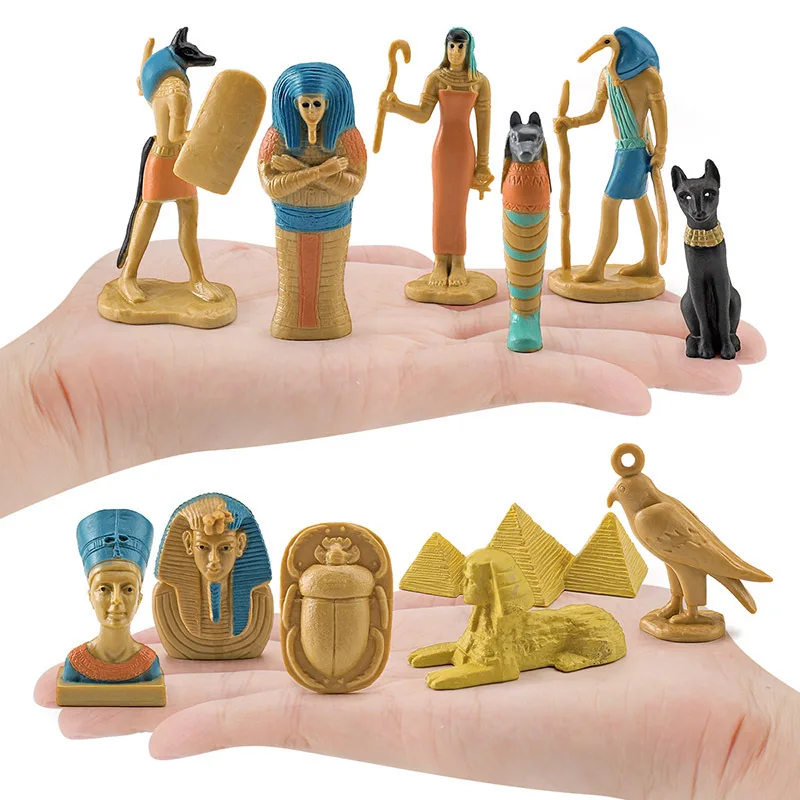 

12pcs Simulation Ancient Egypt Toy Model Ornaments Miniature Egyptian Gods And Goddesses Figurine Set Anubis Sphinx Pyramids Toy