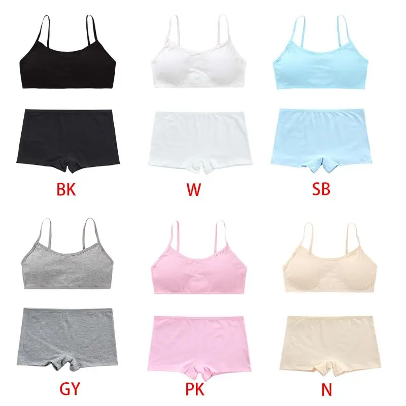 Комплект спортивного нижнего белья для девочек-подростков однотонный хлопковый