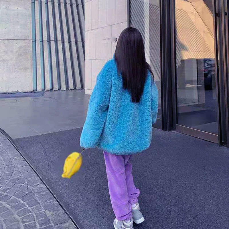 Comfortable Autumn/winter Faux Fur Coat Women Fashion Warmth Soft Plus Velvet Thick Zipper Lamb Fur Coat Fluffy Loose Coat Women
