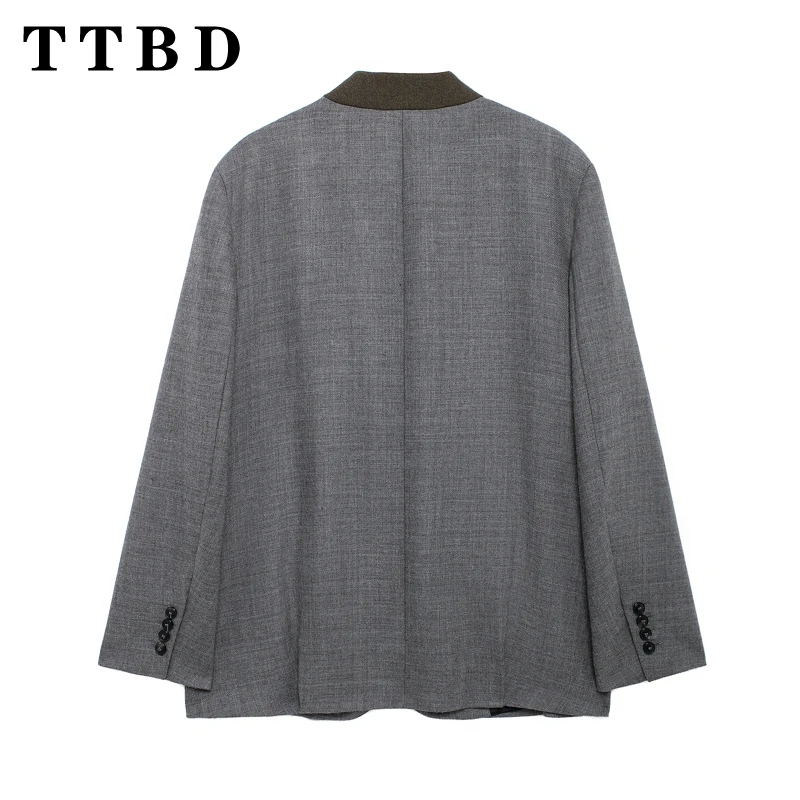 TTBD женский 2024 новый осенний винтажный однобортный пиджак с v-образным воротником
