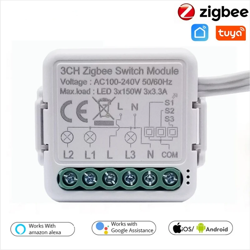 

Модуль переключателя Tuya ZigBee 3,0, 10 А, автоматический выключатель для умного дома, поддерживает двухстороннее управление, работает с приложением Smart Life Alexa Google Home