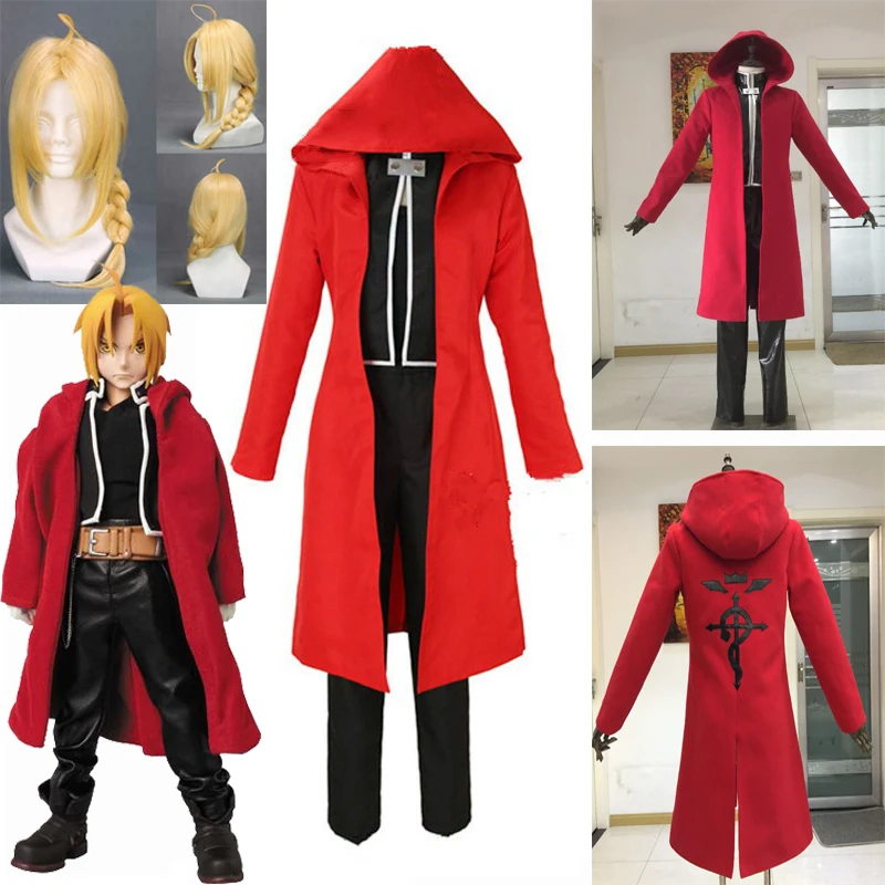 Anime Full Metal Alchemist Cosplay Costume Edward Elric FullMetal Alchemist hooded coat Cloak Top Pants Belt Halloween Cosplay