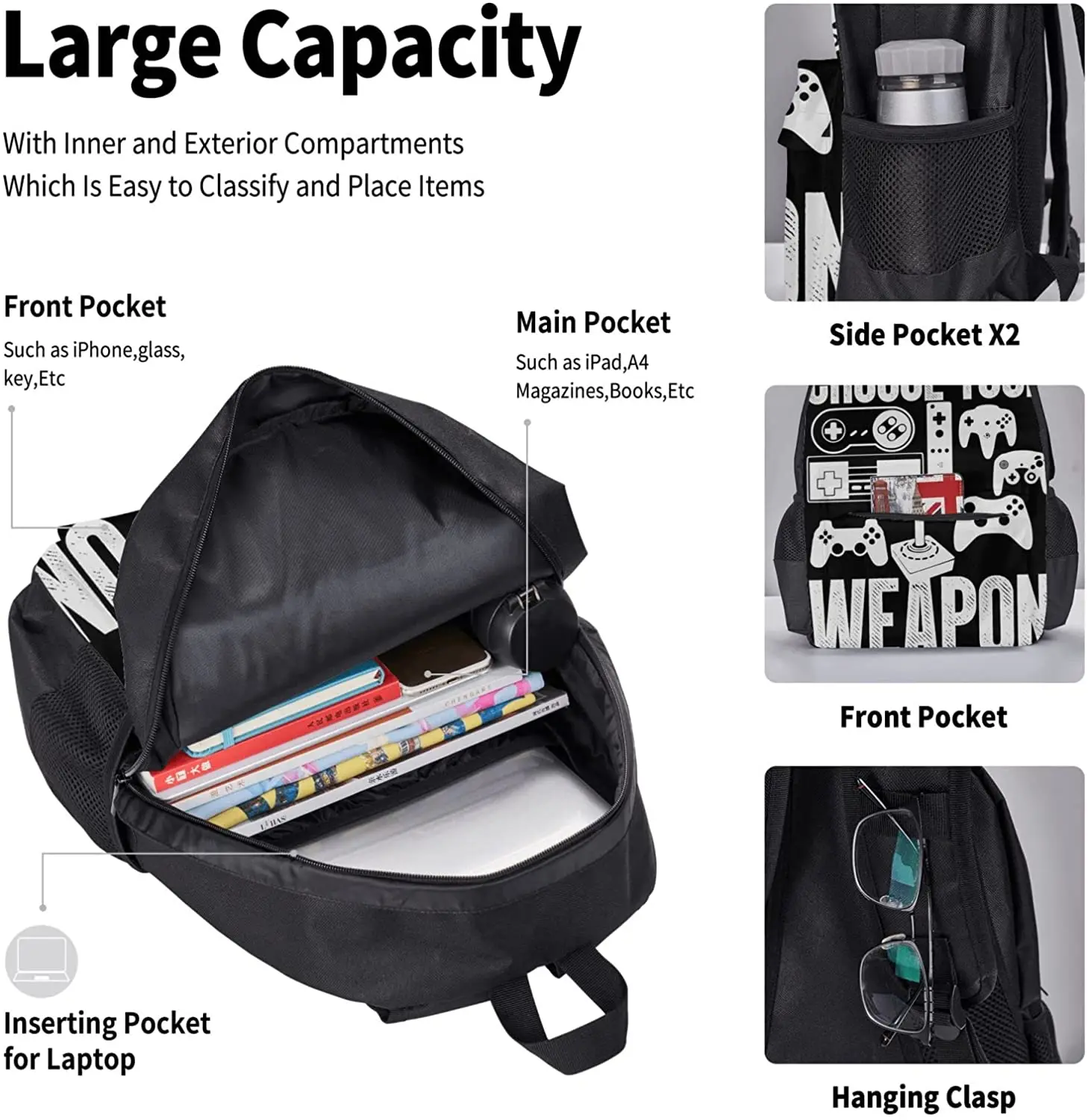 Kids School Backpack  Gamer Gaming Schoolbag Travel Bag Casual Daypack Lunch Bag Pencil Case for Boys Teens Girls 3pcs Sets