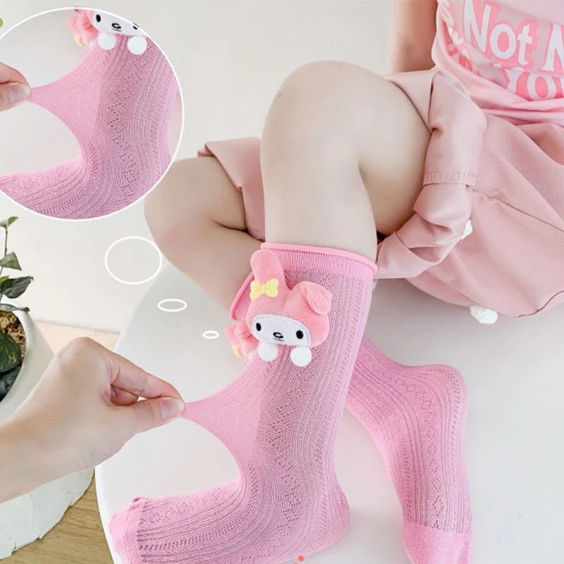

1-12 Years Kawaii Children Mesh Socks Anime Kuromi My Melody Hellokitty Kids Toddlers Baby Girls Spring Summer Tube Socks Cloth