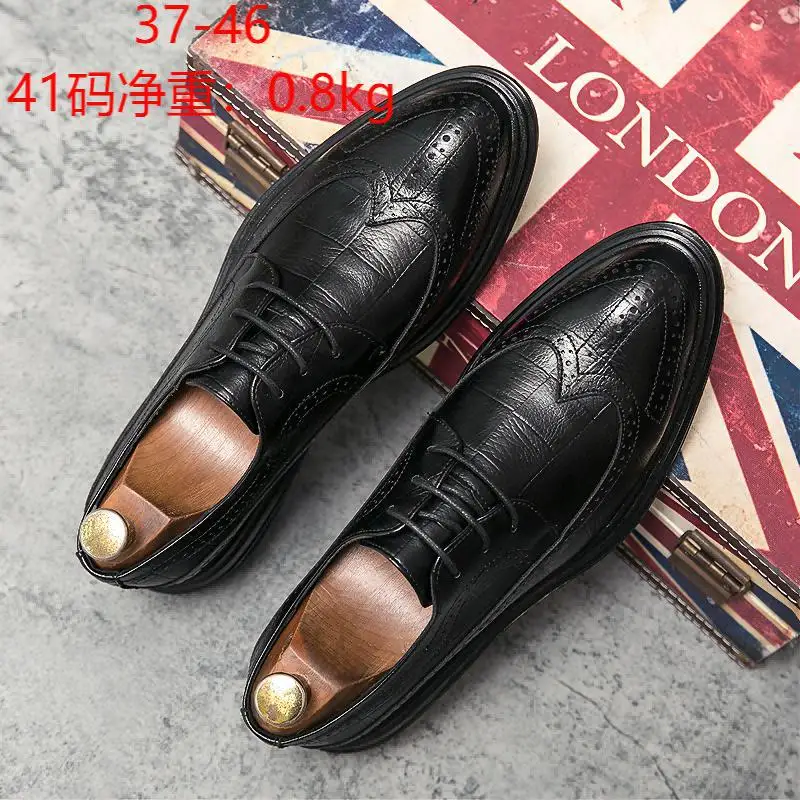 

Brogue Leather Shoes Men's Autumn Best Man British Business Suit Casual Shoes Korean Fashion Black Low-Top Martin Shoes
