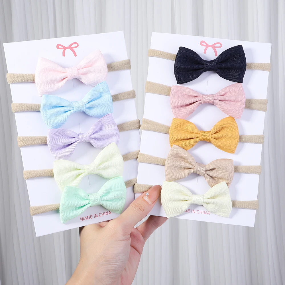 

5Pcs/Set Solid Baby Bows Headband Elastic Nylon Hair Bands For Girls Children Hairbands Cute Newborn Headwear Hair Accessories