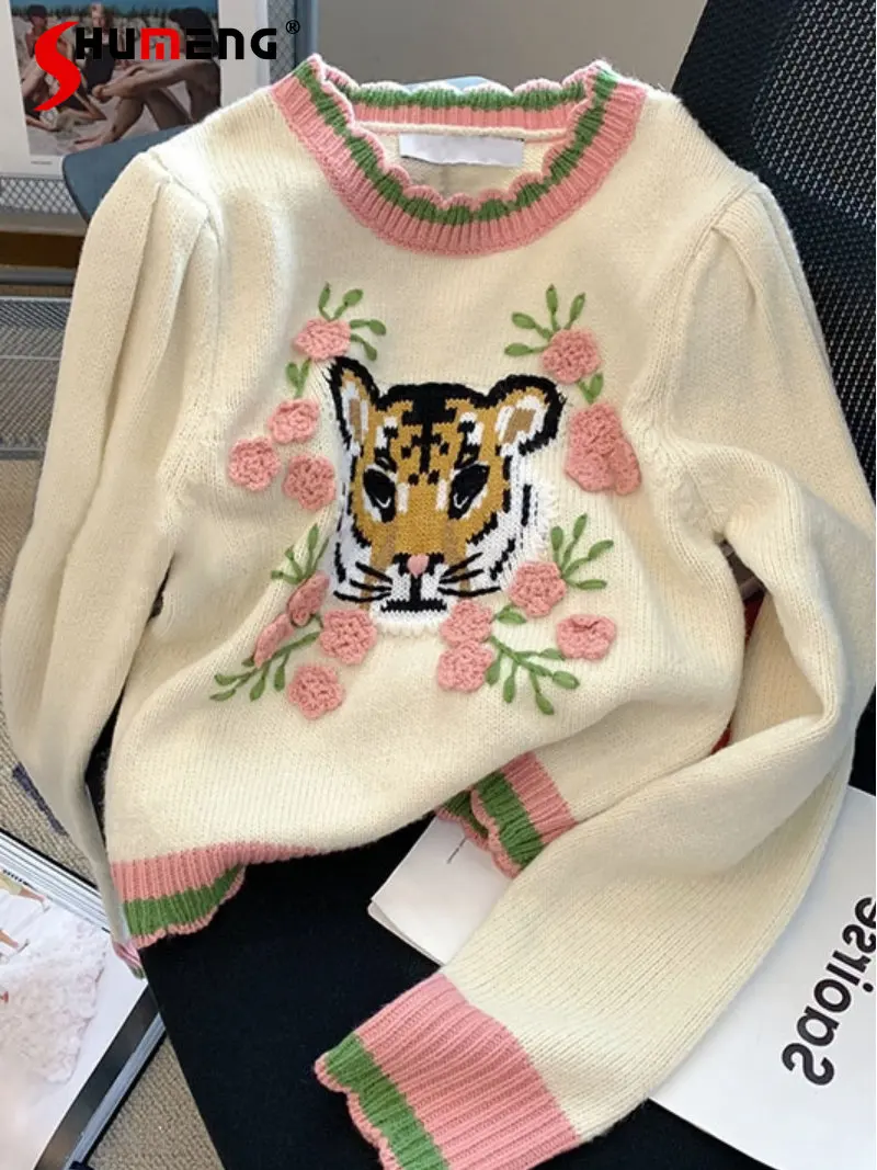 

Женский Осенний модный свитер контрастных цветов с круглым вырезом, женский простой свободный шикарный пуловер в стиле ретро, вязаный Топ