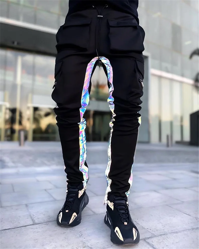

2023 New Reflective strip men cargo pants for autumn spring streetwear Men's sweatpants Trousers Work Jogging Outdoor