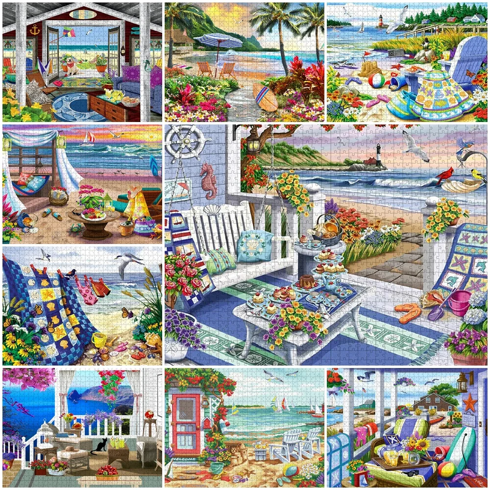 

Coastal Scenery Villa Puzzles for Adults 1000 Pieces Paper Jigsaw Puzzles Educational Intellectual Decompressing DIY Toys Gifts