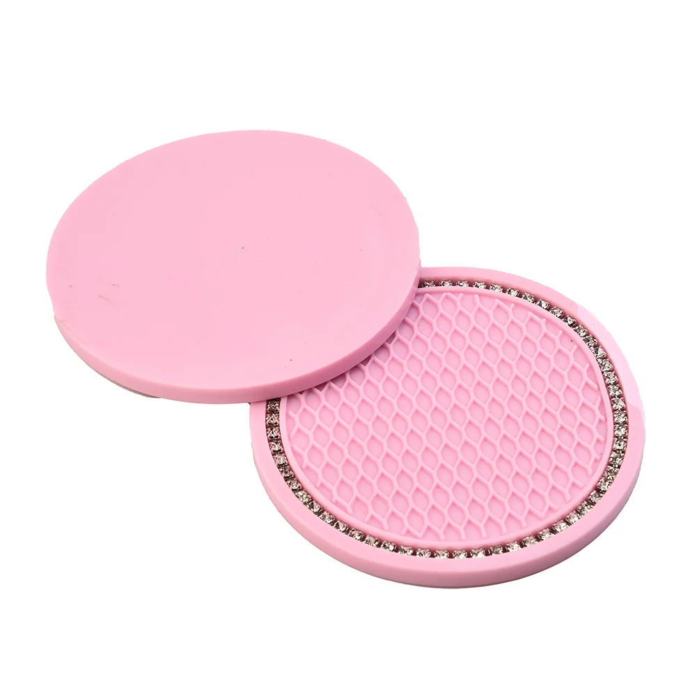 

Durable High Quality Practical Useful Vehicle Cup Holder Mat Interior Pad Rhinestones Universal 2pcs Set 7cm Dia