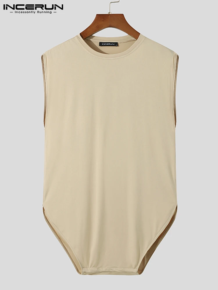 INCERUN Comfortable Homewear Men's Solid All-match Simple Rompers Fashion Casual Style Male Triangle Sleeveless Bodysuits S-5XL