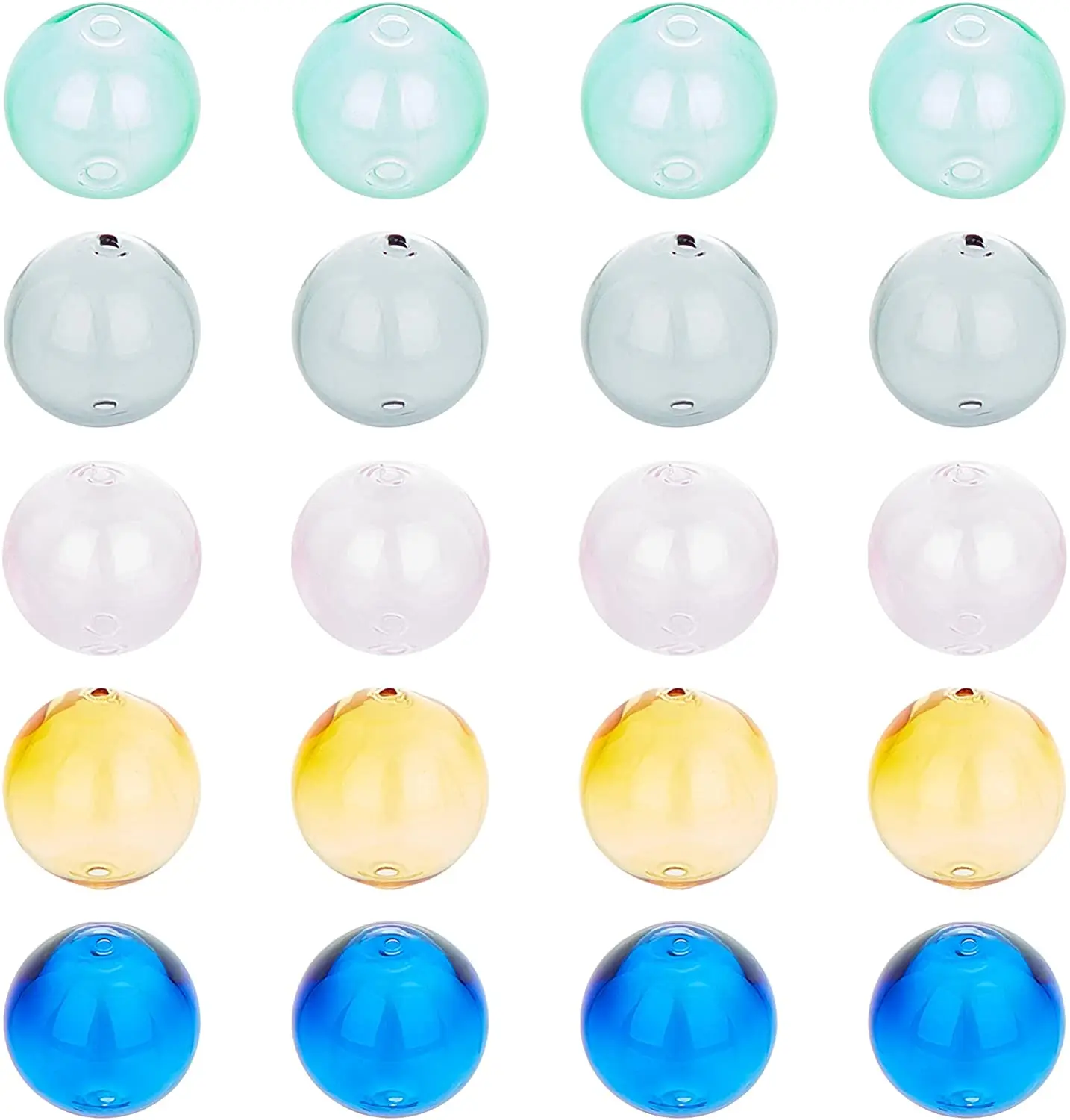 

20 PCS 5 Colors Blown Glass Beads 16mm Handmade Bubble Beads Double Hole Wish Glass Ball Bottles Charms Hollow Ball Loose Beads