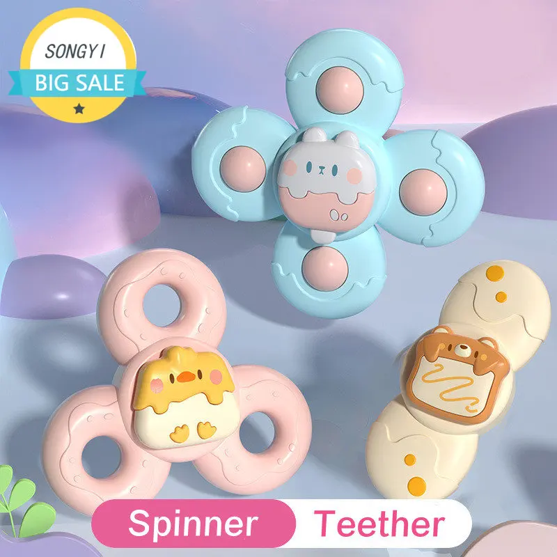 

NEW 3Pcs Fidget Spinner Baby Bathing Sucker Spinner Cartoon Bath Toy Teether Stress Relief Toy Kids Fingertip Rotating Spinner