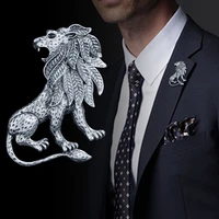 fashion new animal brooch pin high grade personality antique gold silver color lion brooches for men shirt collar accessories