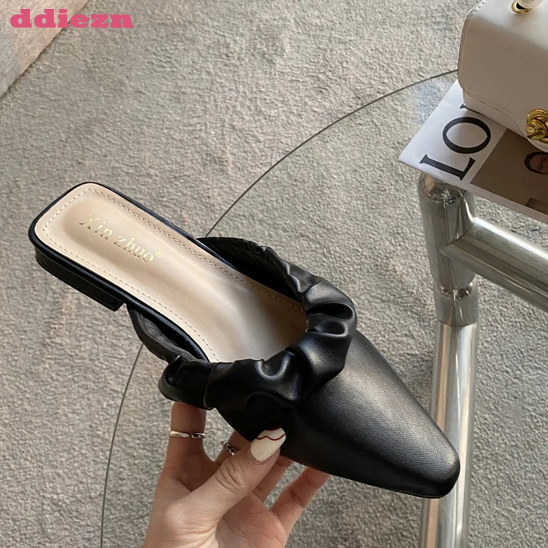 

Туфли-лодочки женские на низком каблуке, шлепанцы, заостренный носок, модная обувь, без задника, весна 2023