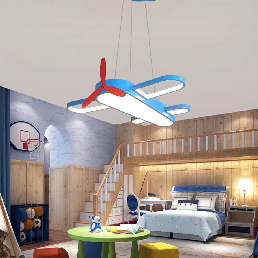 

Подвесные светильники для потолка, Современное украшение для детской комнаты, синяя мультяшная светодиодная люстра в виде самолета, Подвес...