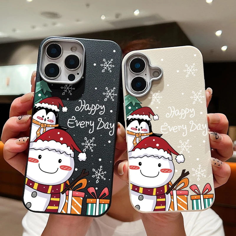Рождественский чехол с изображением пингвина и снеговика для iPhone 16 Pro Max мягкий