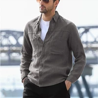 cotton and linen cardigan long sleeve shirt man casual single breasted solid color camisetas fashion ropa de hombre