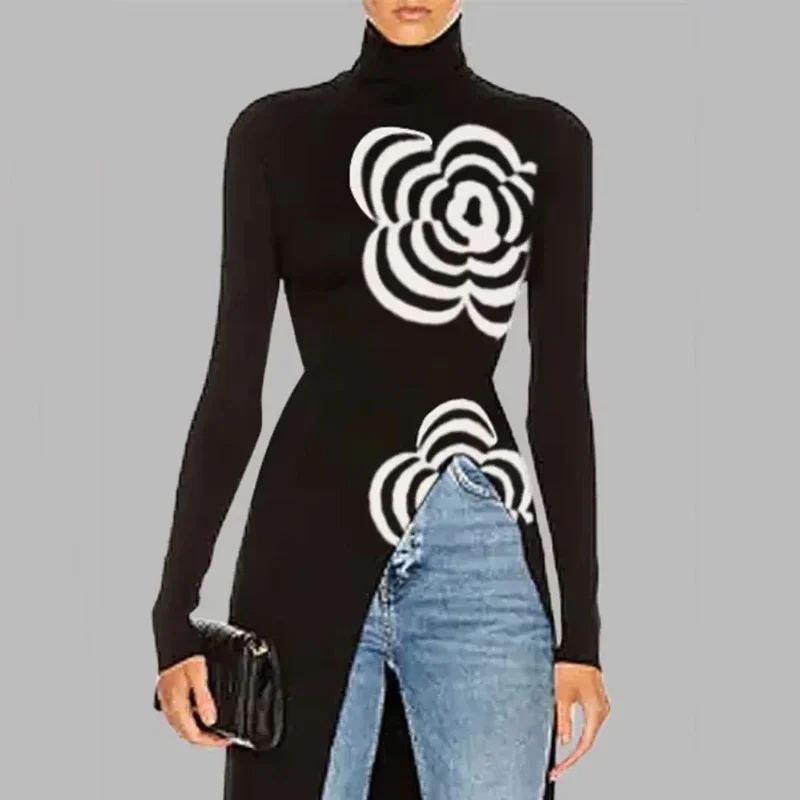 Beautyblue женский черный топ пуловеры свитер с высоким воротом повседневные