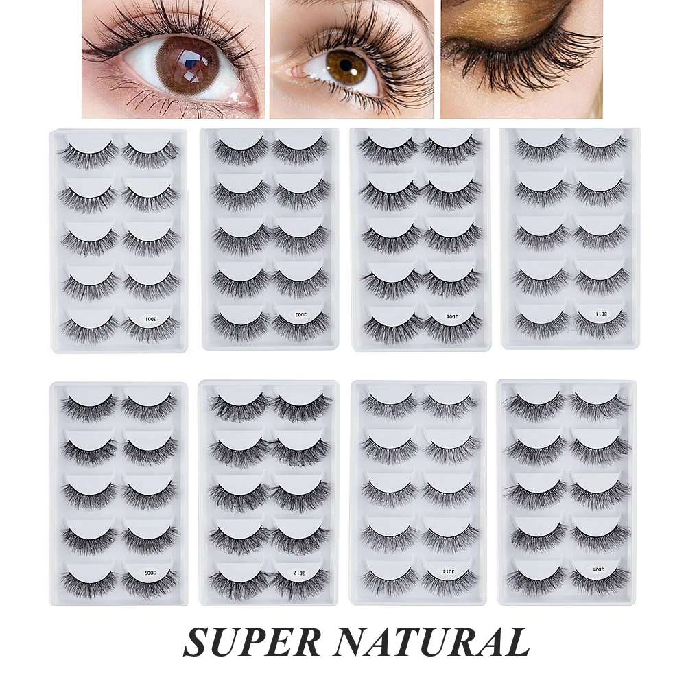 

False Eyelashes 5 Pairs Super Natural Lashes Faux Cils 3D Fake Eyelashes Extension Soft Band lots,Long Thick Reusable for makeup