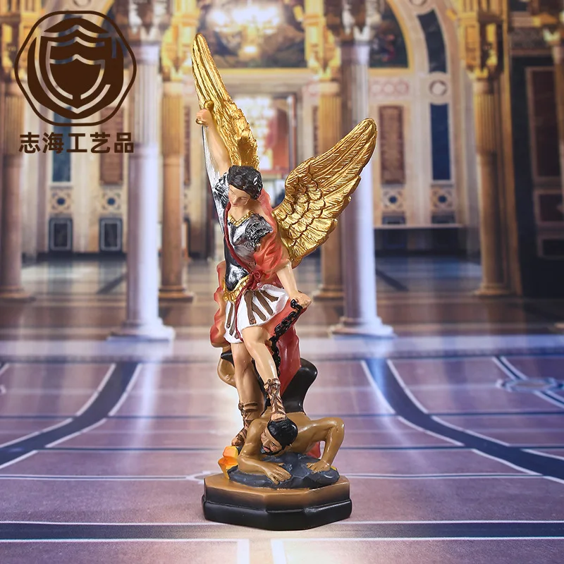 Фото Классическая статуя ангела Святого Мишка, смола, ангел Святого Мишка, убийство демона, бога, скульптура, мечи ручной работы, ангел, религиозная статуя №2