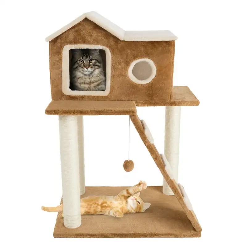

Tier Cat Tree - Plush Multilevel Cat Tower with Scratching Posts Climbing Ladder Cat Condo and Hanging Toy for Cats and Kittens