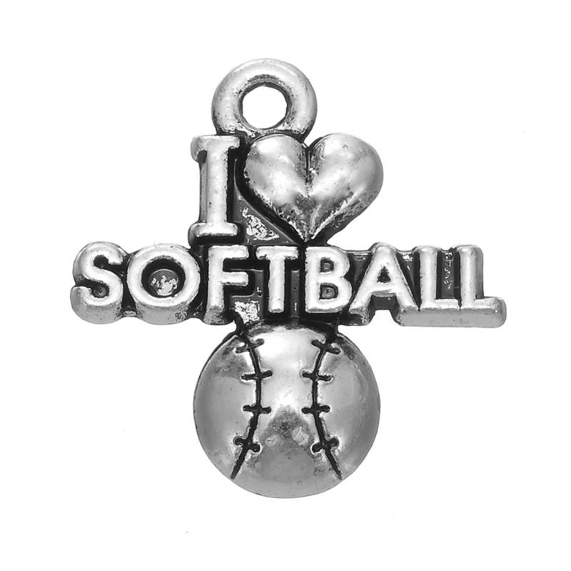 

Antique Silver Color Letter I Love Softball Pendant Sport Charms 19*20mm 50pcs AAC489