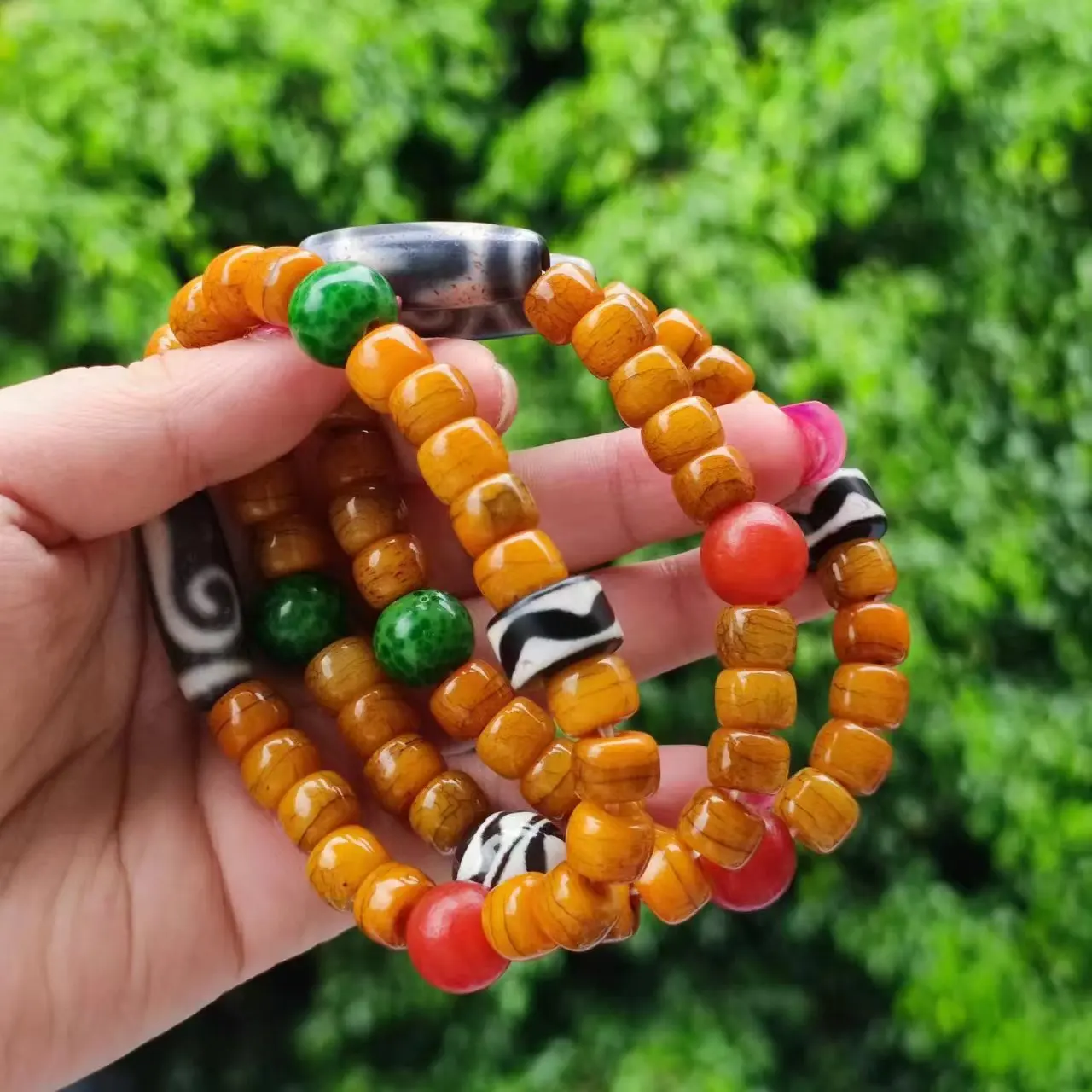 1pcs/lot Red Yellow Green Men's and Women's Tiger Tooth Frog Leather Glazed Old Agate Bracelet Bracelet natural precious jewelry