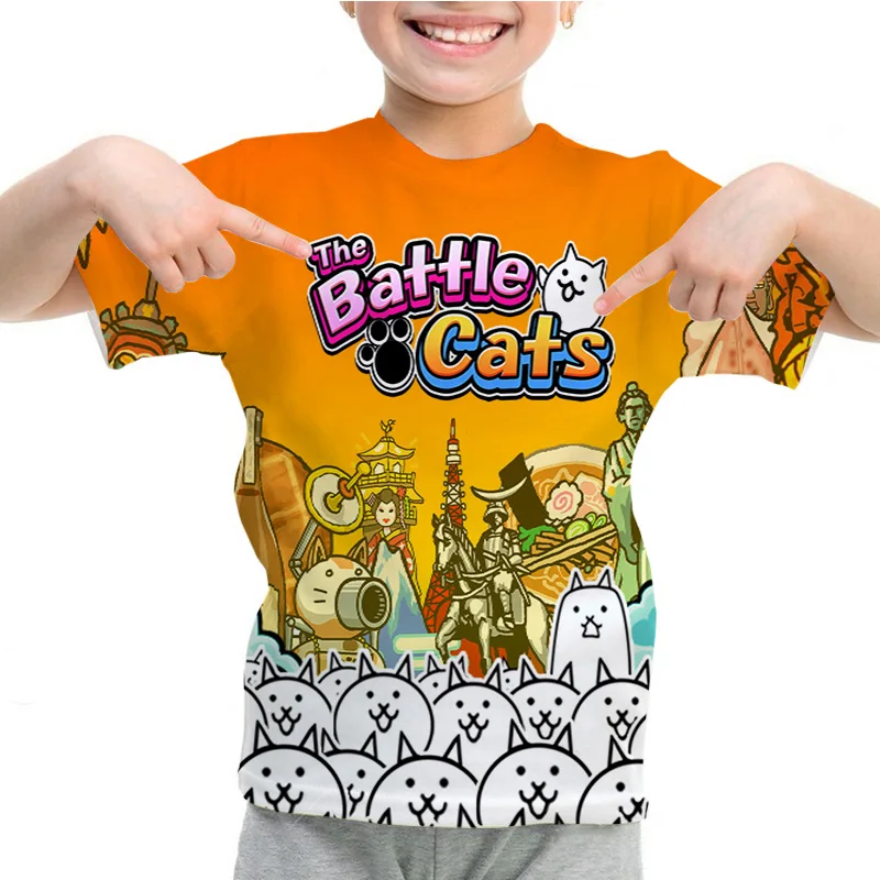 

The Battle Cats T-shirt for Kids Boys Girls Anime T Shirt Cartoon Game 3d Tops Tees Summer Children Tshirt Casual Streetwear