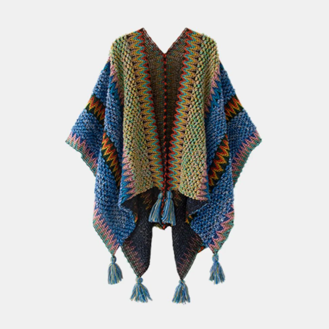 Vintage Harajuku Knitted Blanket Shawls Scarfs Women's Warm Shawl Wraps Fringe Cape Winter Cardigan Sweaters Open Front Ponchos