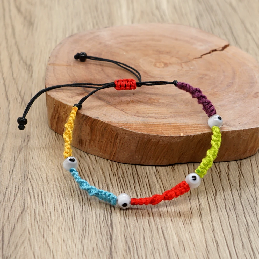 

Multicolor Rope Lucky Knots Bracelets Women Men Charm Woven Handmade Bangles Braided Evil Eye Beads Buddhism Jewelry Pulseras