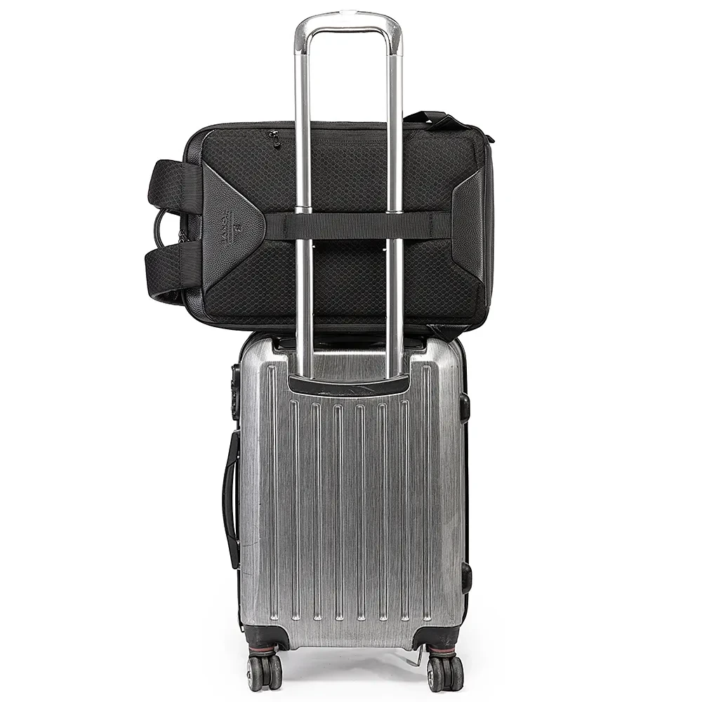 Мужской деловой кожаный рюкзак Bange черный вместительный с отделением для