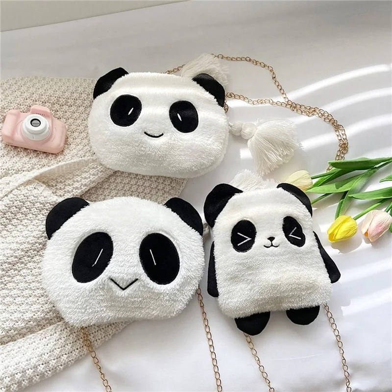 

Cute Cartoon Panda Shape Crossbody Bag New Winter Kids Children Soft Plush Chain Bag Female Mobile Phone Pouch Travel Purses