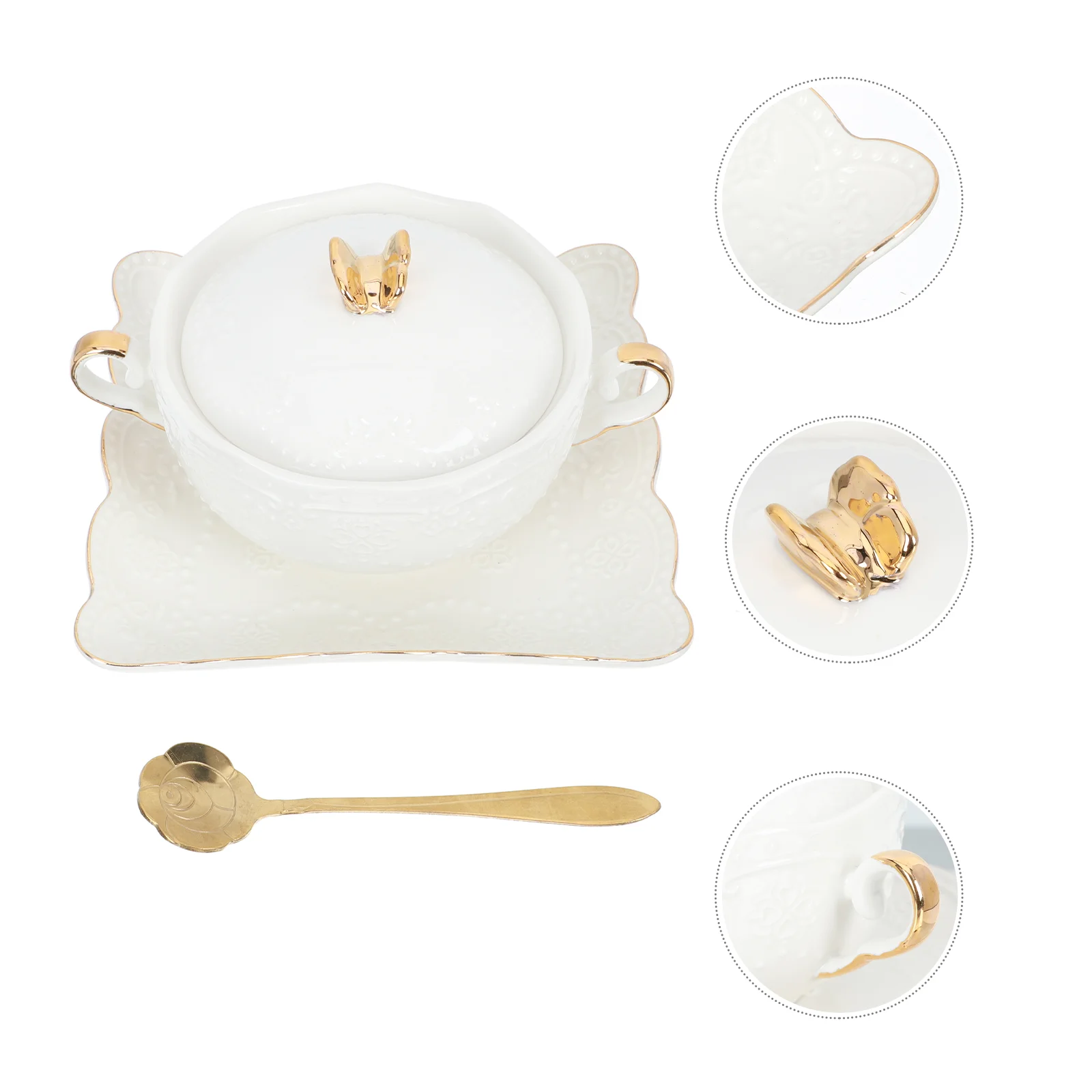 

Bowl Soup Ceramic Bowls Porcelain Dessert Storage Handle Serving Embossed Stew Rice Mug Cream Sundae Ice Teaspoon Spoon