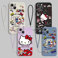 hello kitty cute for apple iphone 13 12 11 pro max mini xs xr x 8 7 6s 6 plus liquid rope with lanyard phone case