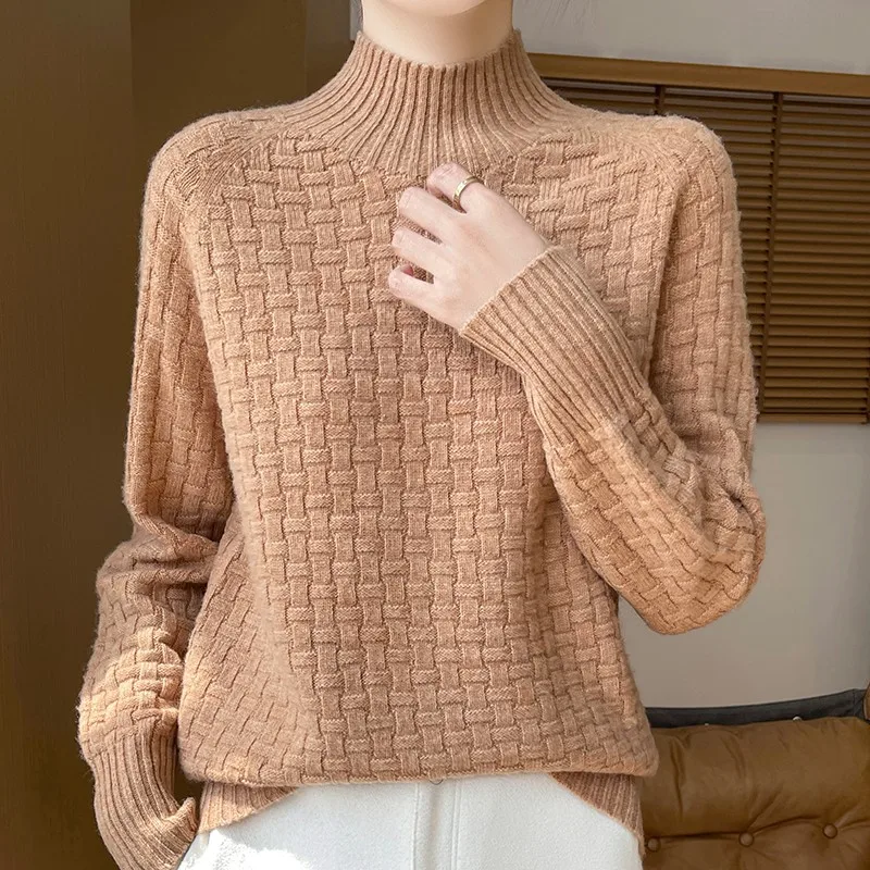 Женский кашемировый свитер в клетку со свободным вязаным базовым топом