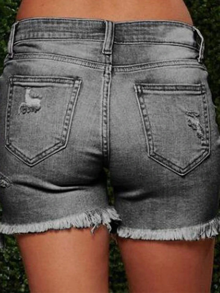 New Deep Color Tassels Shorts Fashion High Street Women's Jeans 2023 Trend With Holes Retro Showing Thin Slim Denim Shorts