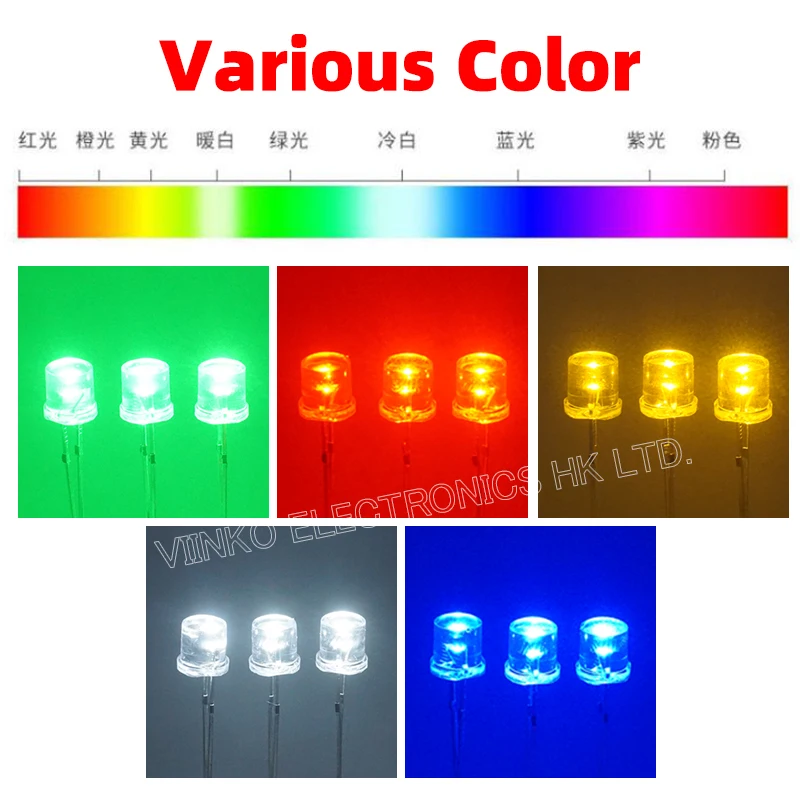 100 шт. 5 мм плоская верхняя белая красная желтая синяя Зеленая лампа в